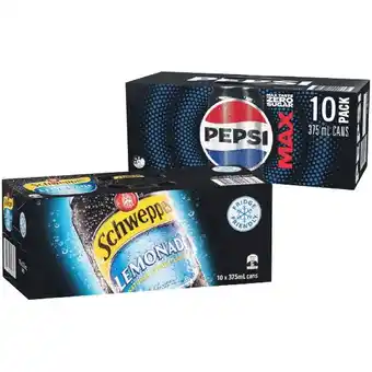 Woolworths Pepsi or Schweppes Lemonade Soft Drink Varieties 10 x 375ml offer