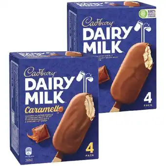 Woolworths Cadbury Ice Cream Bars or Sticks 300-360ml Pk 4 – From the Freezer offer