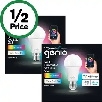 Woolworths Mirabella Genio WiFi Dimmable 9W LED GLS Bayonet Cap Each offer