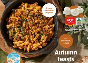 ALDI Australian whole or Sliced White Cup Mushrooms 500g Pack offer