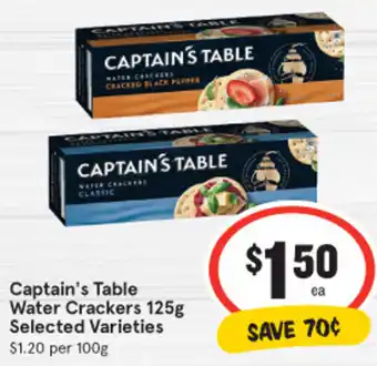 IGA CAPTAIN'S TABLE Water Crackers 125g offer
