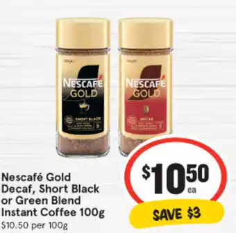 IGA Nescafé Gold Decaf, Short Black or Green Blend Instant Coffee 100g offer