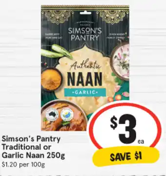 Simson's Pantry Traditional or Garlic Naan 250g
