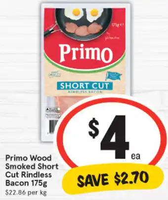 IGA Primo Wood Smoked Short Cut Rindless Bacon 175g offer