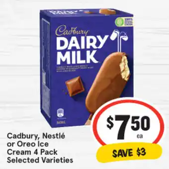 IGA Cadbury, Nestlé or Oreo Ice Cream 4 Pack offer