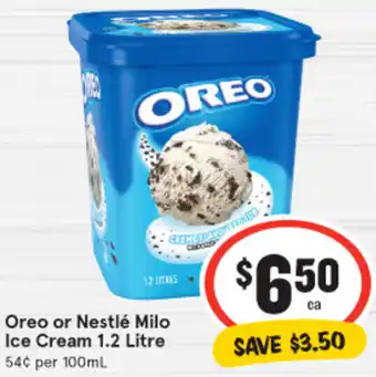 IGA Oreo or Nestlé Milo Ice Cream 1.2 Litre offer