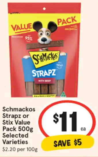 IGA Schmackos Strapz or Stix Value Pack 500g offer