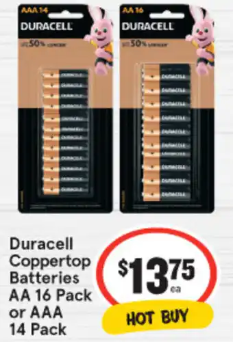 IGA Duracell Coppertop Batteries or AAA 14 Pack offer