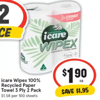 IGA icare Wipex 100% Recycled Paper Towel 3 Ply 2 Pack offer
