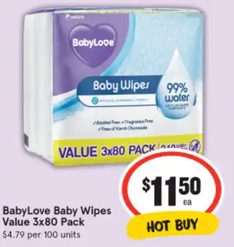 IGA BabyLove Baby Wipes VALUE 3x80 PACK offer