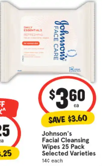 IGA Johnson's Facial Cleansing Wipes 25 Pack offer