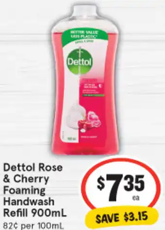 IGA Dettol Rose & Cherry Foaming Handwash Refill 900mL offer
