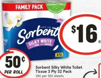 IGA Sorbent Silky White Toilet Tissue 3 Ply 32 Pack offer