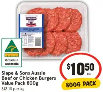 IGA Slape & Sons Aussie Beef or Chicken Burgers offer