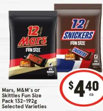 IGA Mars, M&M's or Skittles Fun Size Pack 132-192g offer