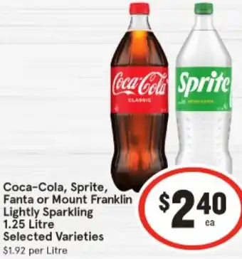 IGA Coca-Cola, Sprite, Fanta or Mount Franklin 1.25 Litre offer