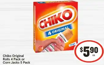 IGA Chiko Original Rolls 4 Pack or Corn Jacks 5 Pack offer