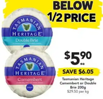 Drakes Tasmanian Heritage Camembert or Double Brie 200g offer