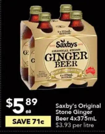 Ritchies Saxby's Original Stone Ginger Beer 4x375ml offer