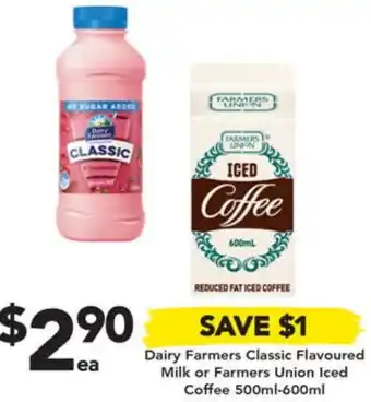 Drakes Dairy Farmers Classic Flavoured Milk or Farmers Union Iced Coffee 500ml-600ml offer