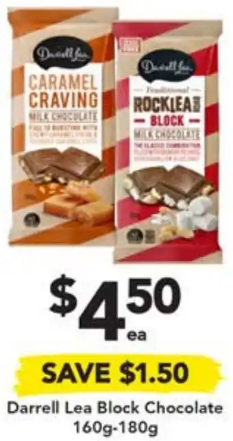 Drakes Darrell Lea Block Chocolate 160g-180g offer