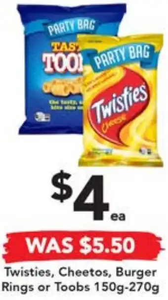 Drakes Twisties, Cheetos, Burger Rings or Toobs 150g-270g offer