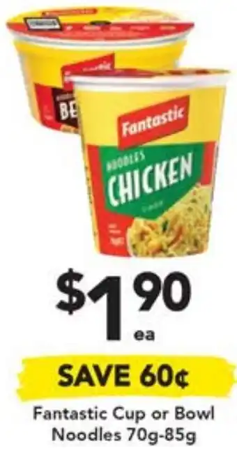 Drakes Fantastic Cup or Bowl Noodles 70g-85g offer