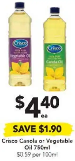 Drakes Crisco Canola or Vegetable Oil 750ml offer