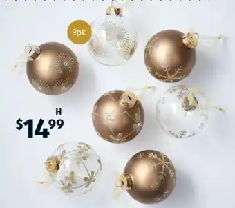 ALDI Handmade Glass Baubles 80mm 9pk or Metal Tree Top Star offer
