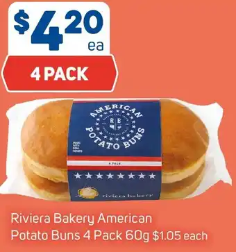 Riviera Bakery American Potato Buns 4 Pack 60g