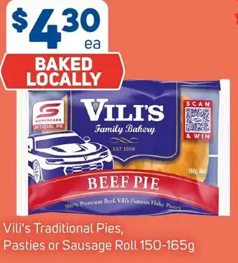 Foodland Vili's Traditional Pies, Pasties or Sausage Roll 150-165g offer