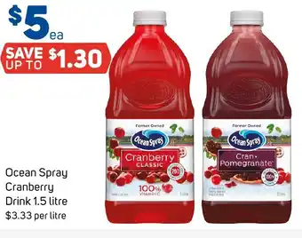 Foodland Ocean Spray Cranberry Drink 1.5 litre offer