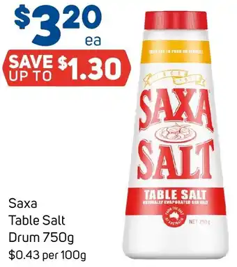 Foodland Saxa Table Salt Drum 750g offer
