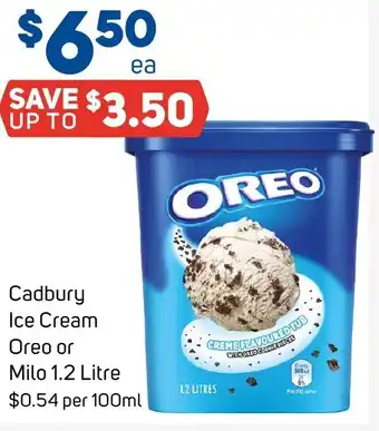 Foodland Cadbury Ice Cream Oreo or Milo 1.2 Litre offer