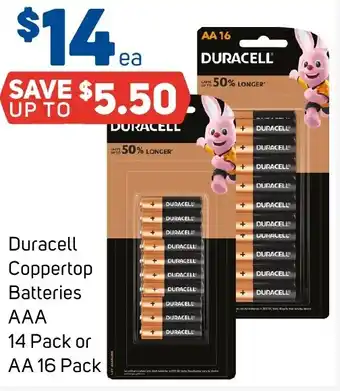 Duracell Coppertop Batteries AAA 14 Pack or AA 16 Pack