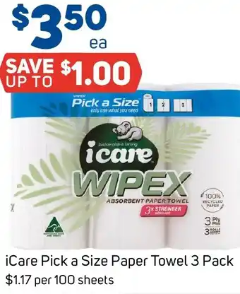 Foodland iCare Pick a Size Paper Towel 3 Pack offer