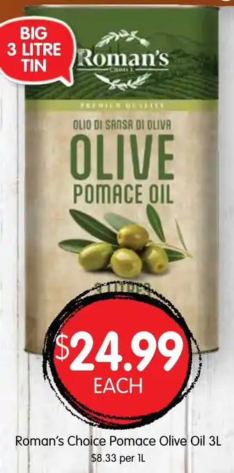 Spudshed Roman's Choice Pomace Olive Oil 3L offer
