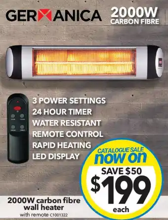 2000W carbon fibre wall heater with remote