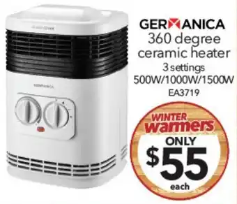 Cheap as Chips GERMANICA 360 degree ceramic heater 3 settings offer