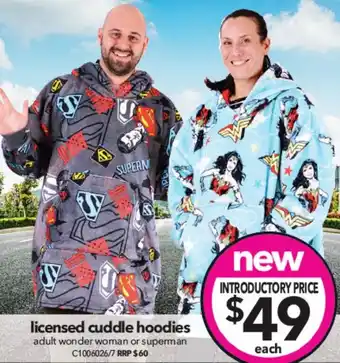 licensed cuddle hoodies adult wonder woman or superman