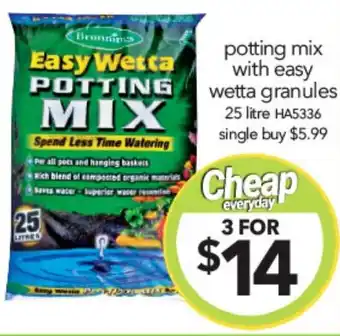 Cheap as Chips potting mix with easy wetta granules 25 litre offer