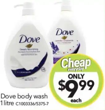Cheap as Chips Dove body wash 1 litre offer