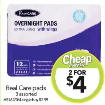 Cheap as Chips Real Care pads 3 assorted offer