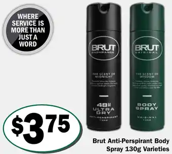 Friendly Grocer Brut Anti-Perspirant Body Spray 130g Varieties offer