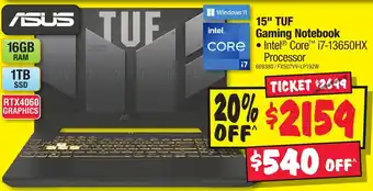 JB Hi-Fi 15" TUF Gaming Notebook offer