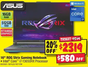 JB Hi-Fi 16" ROG Strix Gaming Notebook offer
