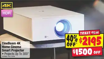 JB Hi-Fi CineBeam 4K Home Cinema Smart Projector offer