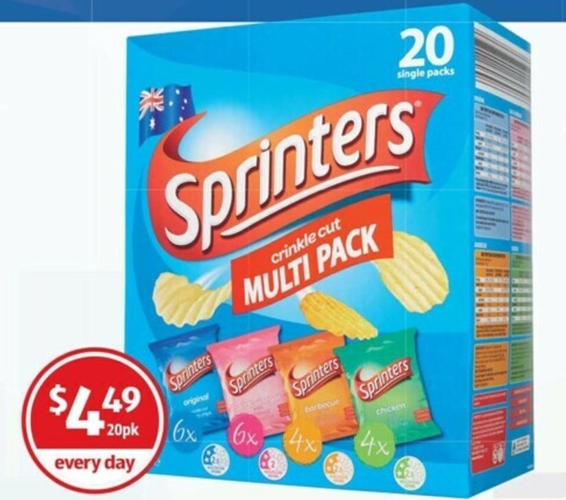 Sprinters Crinkle Cut Chips Multi Pack 20pk/380g offer at ALDI