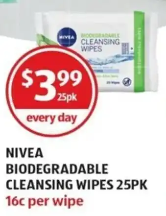 ALDI Nivea Biodegradable Cleansing Wipes 25pk offer