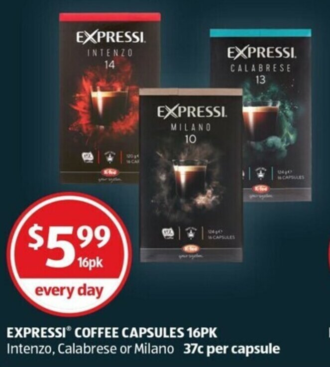 Expressi Coffee Capsules 16pk offer at ALDI